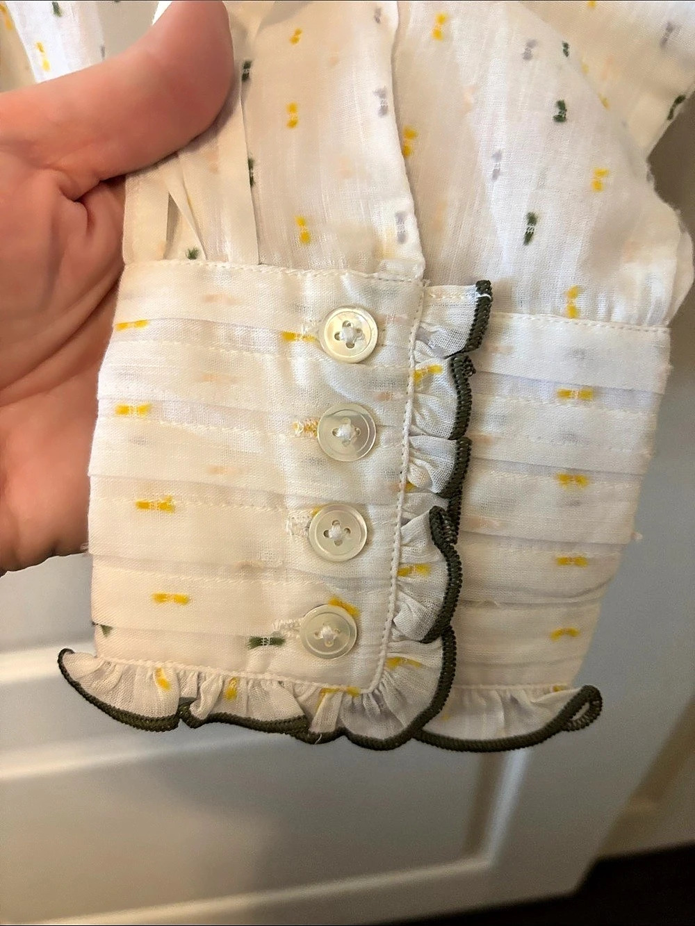 BRORA Dobby Spot Cotton Blouse White & Yellow Size 10 - Picture 3 of 9